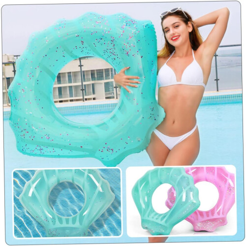 Swim Ring Inflatable Pool Float for Adults Beach Shell Design Easy Inflate 110x100CM 1