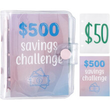 Envelope Savings Challenge Binder Mini 500, PVC Cash Envelope Wallet Budget Book Organizer for Saving $500, compatible with DIY Budgeting