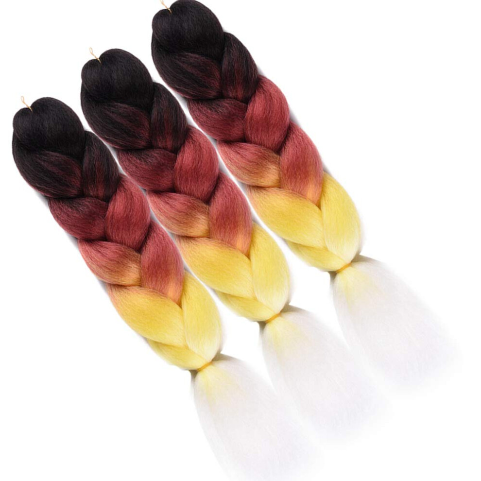 Unisex White,Yellow Rainbow Jumbo Braiding Hair Extensions Glow In The Dark Ombre Yellow To White 24Inch 3Packs