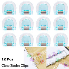 Lksixu 12 Pcs Clear Binder Paper Clips, Small Plastic Clamps, Multi-Functional File Organizing & Snack Bag Sealing Clips, Reusable, Blue