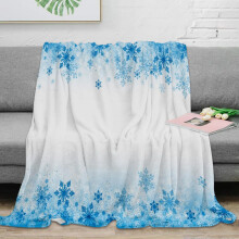 Christmas Winter Blue Snowflakes White Throw Blanket for Sofa Christmas Decoration Bedspread Portable Microfiber Flannel Blanket