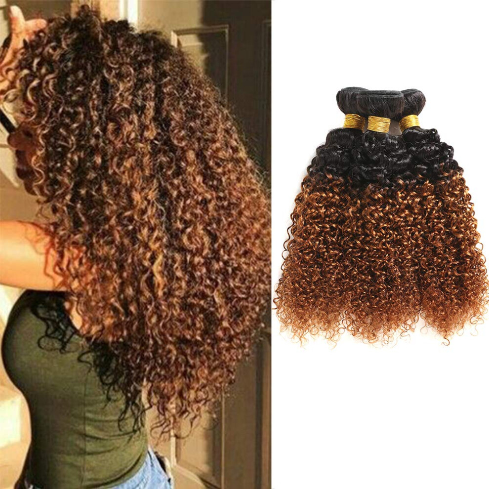 Unisex Ombre Kinky Curly Human Hair Extensions 1B/30 Brazilian Virgin Weave Bundles 10A Grade 10Inch