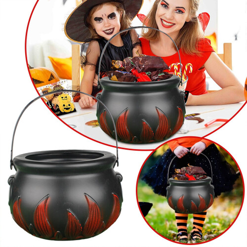 MIARHB Witch Cauldron Handheld Flame Barrel Black Cauldron Candy Buckets 1