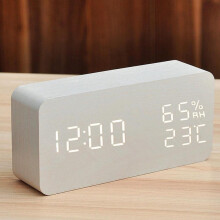 Adjustable Wooden Digital Alarm Clock with FiBiSonic & Sunrise Simulation, Compatible with White Bedroom Decor, Voice Control Desk Clock for Heavy