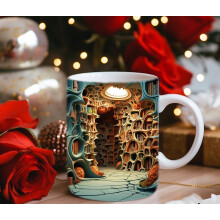 Herrnalise 3D Bookshelf Ceramic Mug, Compatible with Library Lovers, Multi-Purpose Coffee Cup, Creative White Mug, Christmas Gift for Readers