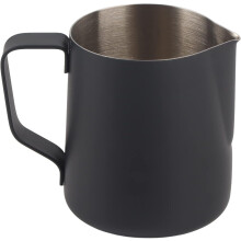 Milk Frothing Pitcher, Pointed Mouth Stainless Steel Steaming Cup with Scale, 350ML Compatible with Coffee Machines (Teflon Black, No Logo)