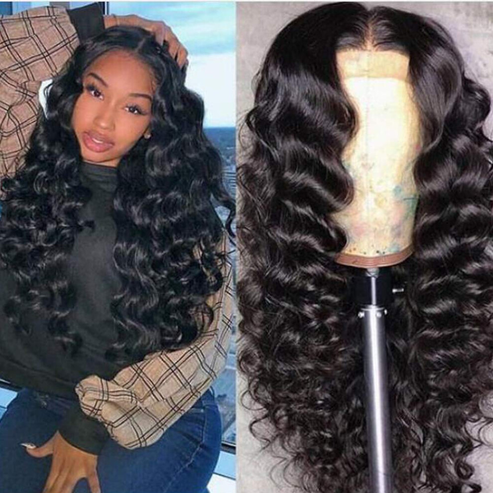 Unisex Black Curly Synthetic Wig With Realistic Scalp, Heat Resistant Afro Body Wave 70Cm For Women