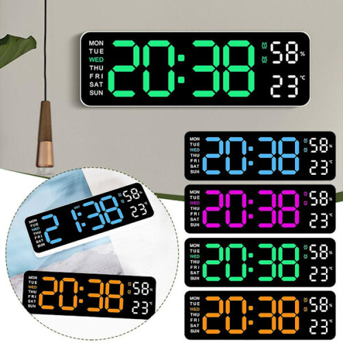 With Calendar Date Temperature LED Large Display USB Digital Wall Clock R9 White shell rose red light 1pcs 2