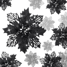 WILLBOND 36Pcs Christmas Glitter Poinsettia Flowers, Artificial Black Xmas Tree Ornaments for Wedding Wreath Decor