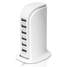 6-Port USB Charger, Intelligent Power Strip Compatible with iPhone 11 Pro Max/XS Max/XR/X/8 Plus and More