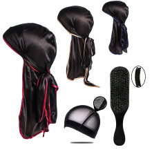 Silky Durag and 360 Wave Brush Set for Men and Women with Extra Long Tails and Curved Design