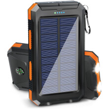 30000mAh Solar Charger for Cell Phone compatible with iPhone, Dual USB Ports, 2 LED Lights, Compass, Power Bank for Camping & Hiking