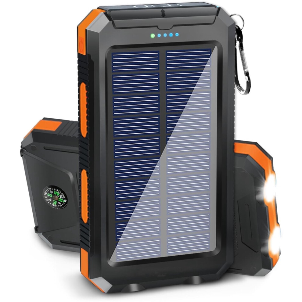30000Mah Solar Charger For Cell Phone Compatible With Iphone, Dual Usb Ports, 2 Led Lights, Compass, Power Bank For Camping & Hiking 9555307212287
