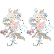 2PCS 3D Flower Lace Applique with Sequins, 7.6x10.4inch Sew-on Patches for Wedding Dress Repair & DIY Decor