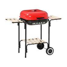 Portable Charcoal Grill with Side & Bottom Shelves, Wheels, Adjustable Vents, BBQ Smoker for Camping, Picnics, Backyard - Black