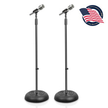 Pyle Adjustable Height Microphone Stand, 2.8 to 5 Ft, Glossy Black, Pair