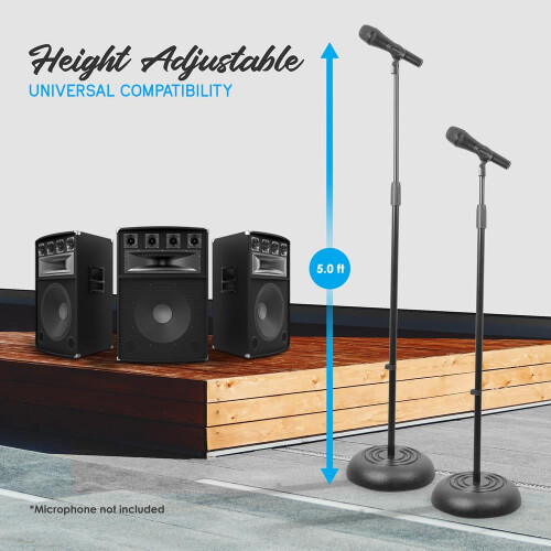 Pyle Adjustable Height Microphone Stand, 2.8 to 5 Ft, Glossy Black, Pair 2