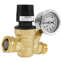 RV Water Pressure Regulator Professional Pressure Reducing Valve with Adjustable Handle and Gauge Lead-Free Brass Garden Hose Pressure Reducer