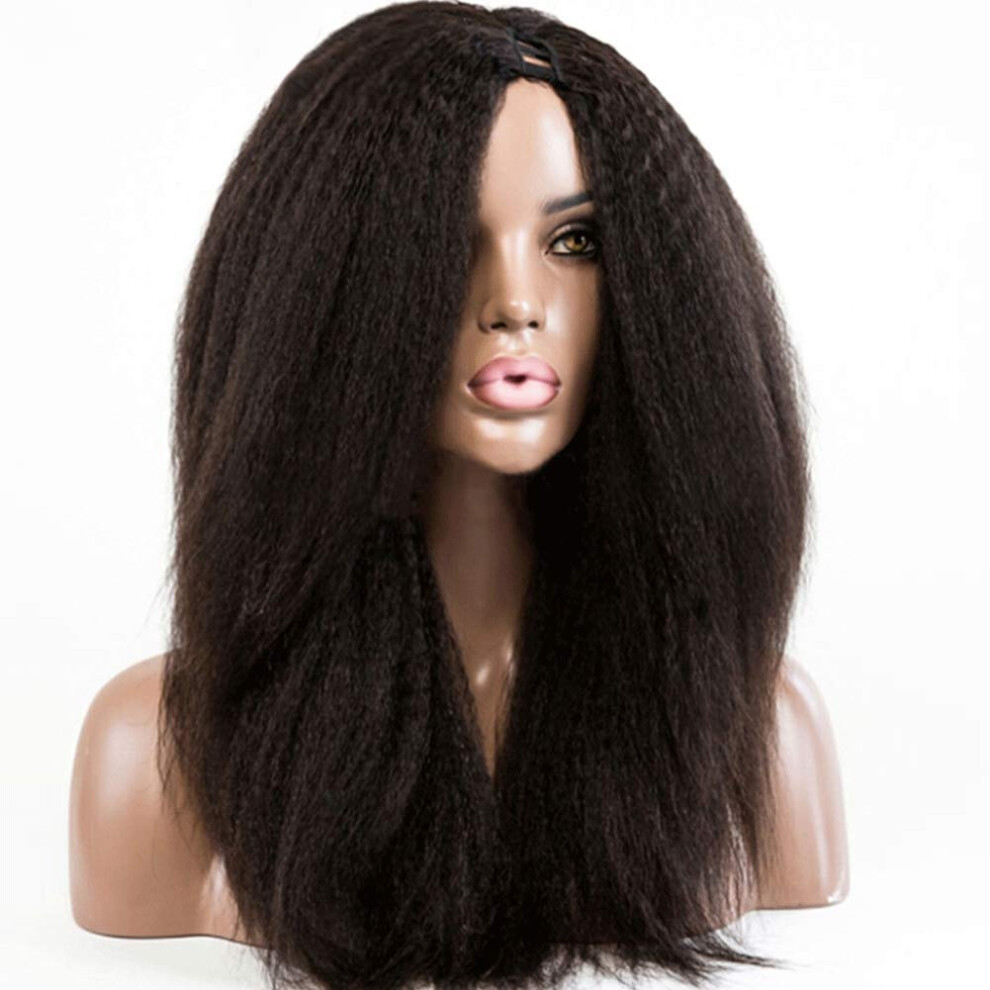 Unisex U Part Human Hair Wig Kinky Straight Italian Yaki 180% Density Glueless Virgin Brazilian 16 Inch