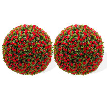 15.7' Red Artificial Boxwood Topiary Balls 2PCS UV Resistant Outdoor Wedding Garden Hanging Decor