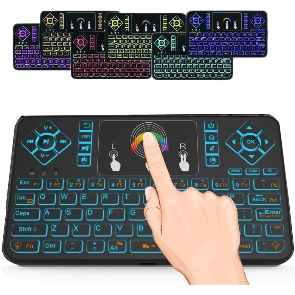 Linlin 2.4Ghz Mini Wireless Keyboard With Colorful Backlit & Touchpad, Rechargeable For Android Tv Box, Htpc, Iptv, Windows Pc, Pad, Xbox 360, Ps3, 9558633650303