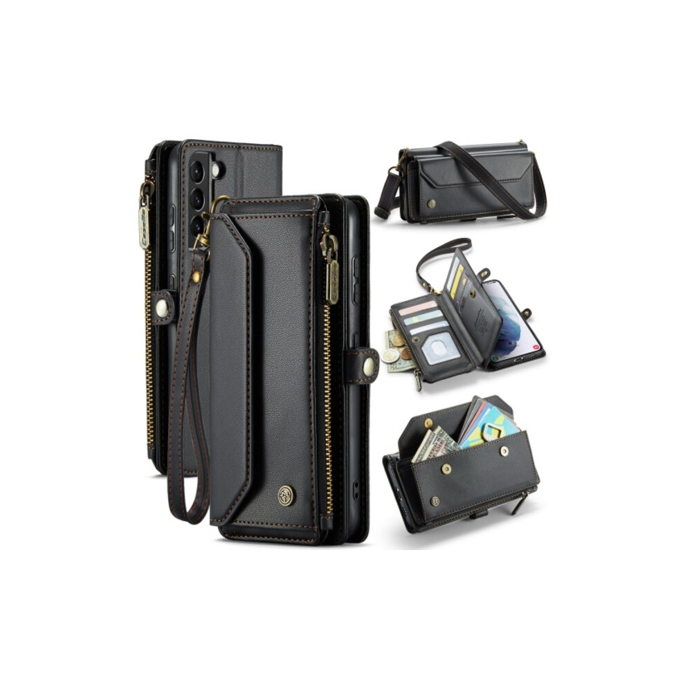 Compatible With Samsung Galaxy S21+ 5G Caseme C36 With Card Slot, Zipper, Rfid Protection, Leather Black 9395123116440