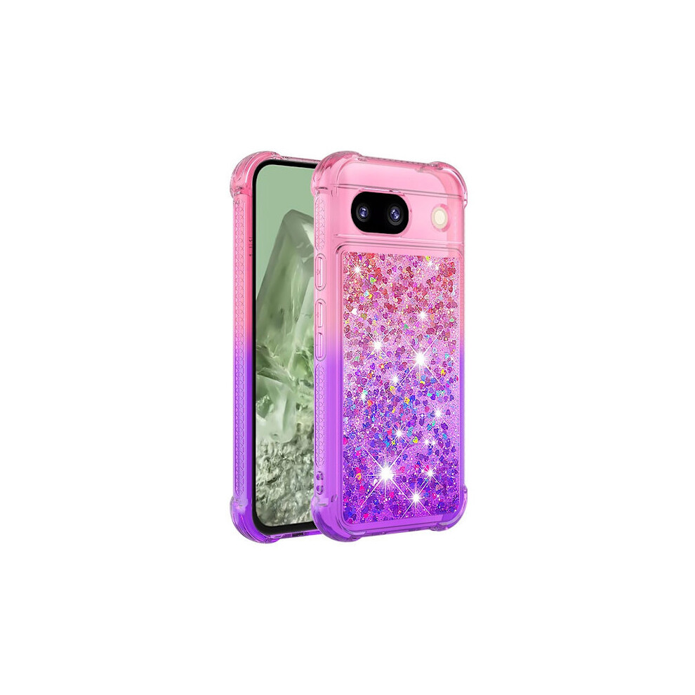 Skalo Google Pixel 8A Quicksand Glitter Hearts Tpu Case - Multicolour Pink/Purple 9395123116747