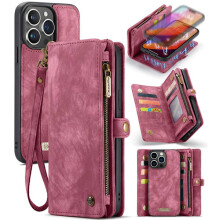 CaseMe Multi-Slot 2 in 1 Wallet Case compatible with iPhone 16 Pro Red