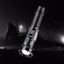 Gnobogi Camping Flashlight Compatible with USB Charging, LED Torch with Power Display, IPX6 Waterproof, Telescopic Zoom, Portable Alloy Lamp