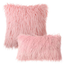 Phantoscope Merino Style Faux Fur Series Decorative Throw Pillow Bundle, 12" x 20"/20" x 20", Pink, 2 Pack