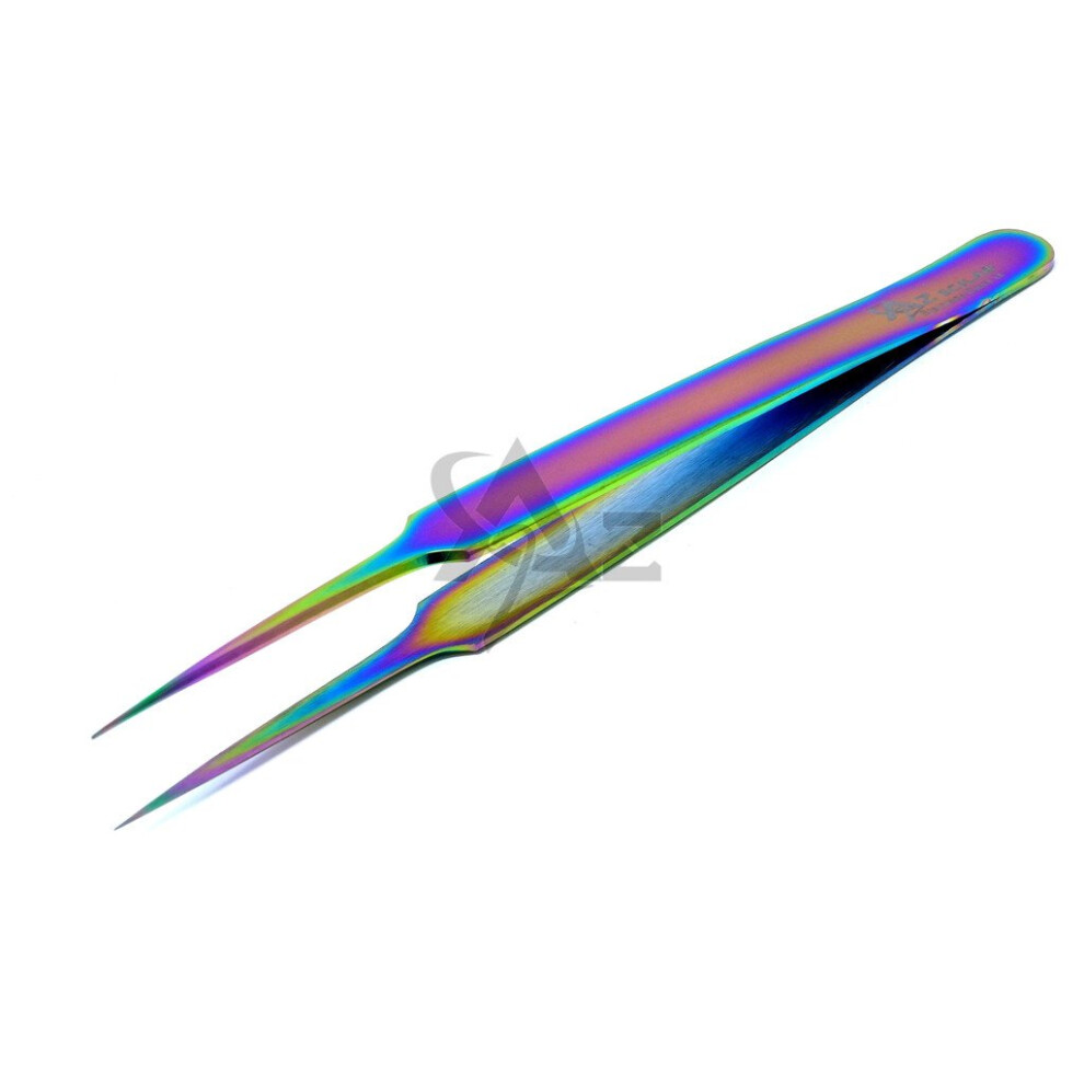 Eyelash Extension Tweezers Titanium Rainbow Fine Point Stainless Steel with Ergonomic Grip