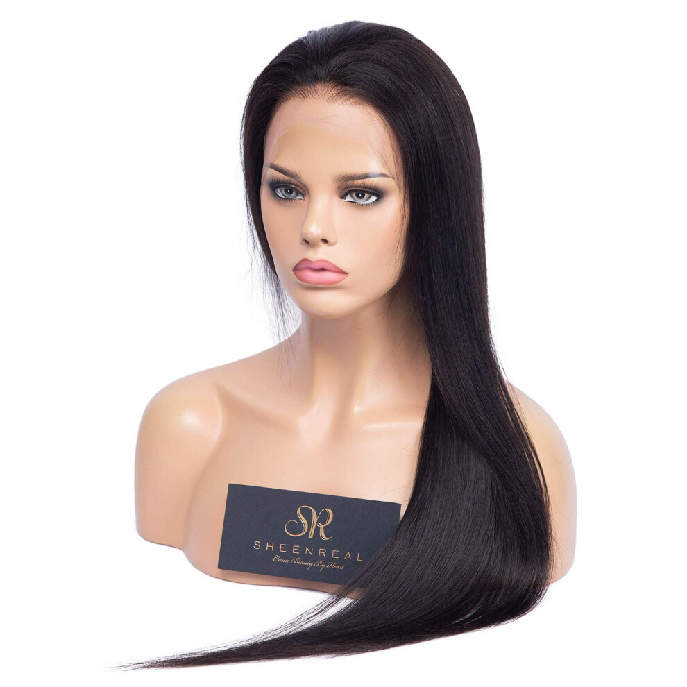 Unisex 16 Inch Brazilian Straight Human Hair Lace Front Wig 13X6 Frontal 150% Density Preplucked Hairline