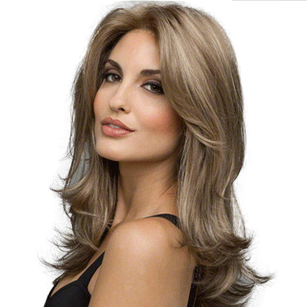 Synthetic Long Curly Wig Brown Heat Resistant with Natural Hairline for Women Cosplay Party