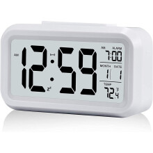 Digital Alarm Clock with Loud 85dB Alarm, Battery Operated, Indoor Temperature, Snooze, White