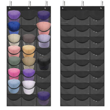 Hat Organizer with 24 Clear Pockets, Over the Door Baseball Cap Storage Rack, Large Capacity Black
