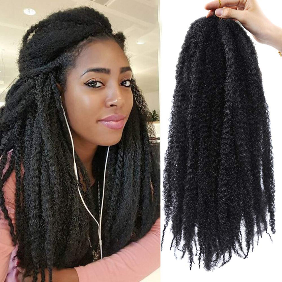 Unisex Marley Braiding Hair 18 Inch Afro Kinky 1B Crochet Braids With Natural Textured Pretwisted Twists