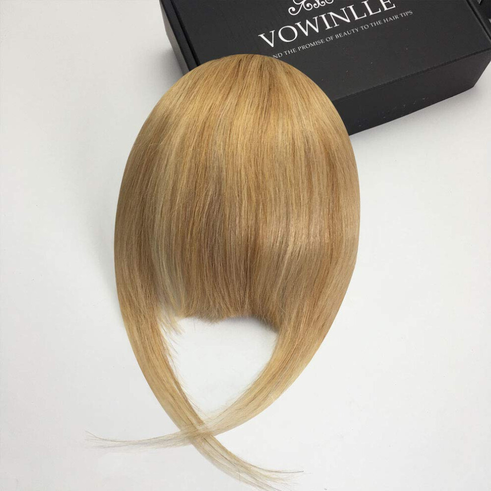 Clip in Bangs Human Hair Extensions with Blonde Highlights, Instant Fringe Styling and Secure Fit