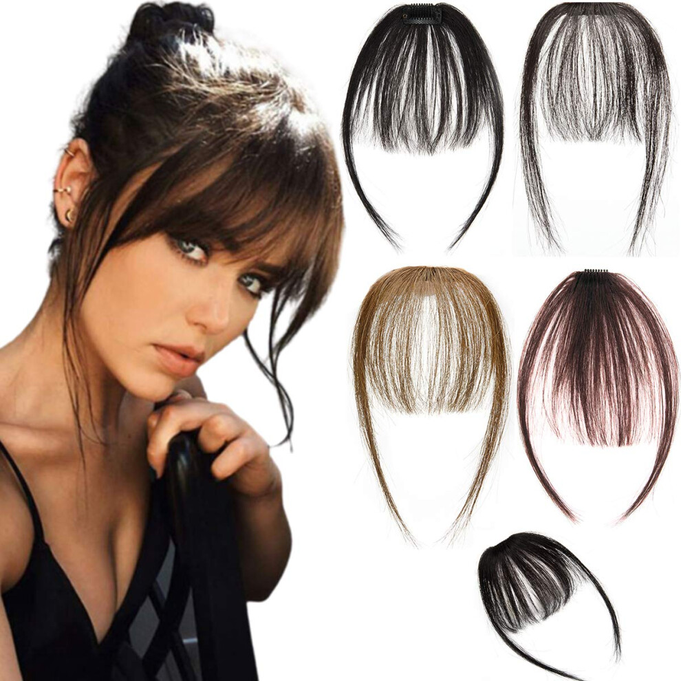 Unisex Black Clip In Human Hair Bangs With Temples 100% Remy Natural Fringe Heatstyling Friendly