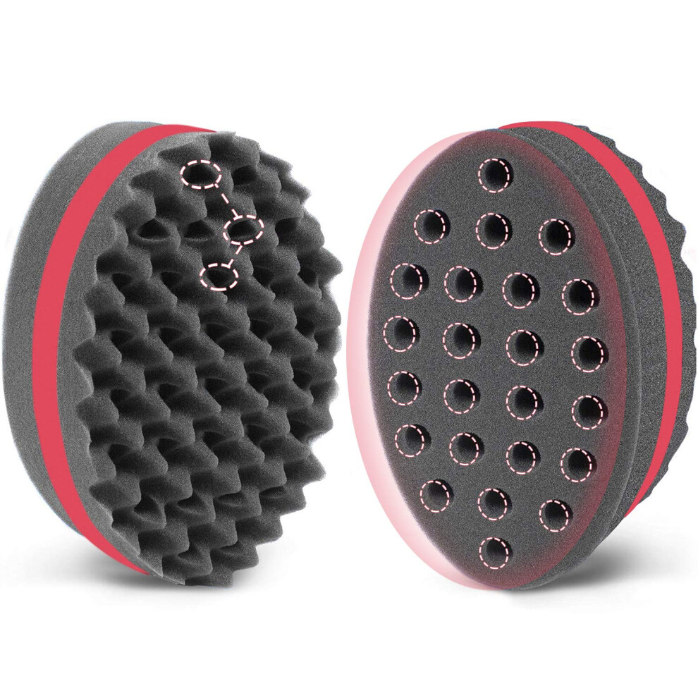 Red Afro Curl Sponge Dualsided Twist Hair Brush For Natural Hair Styling, Small Holes, 1 Pack