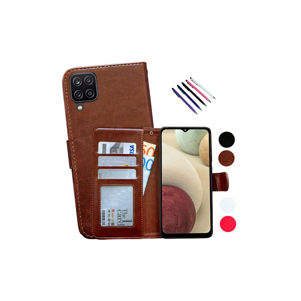Compatible With Samsung Galaxy A12 / A12 5G - Leather Case / Protection Brown 9104899301949