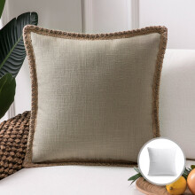 Phantoscope Farmhouse Burlap Linen Tailored Edge Series Decorative Throw Pillow, 22" x 22", Beige, 1 Pack