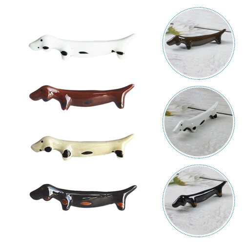 Guangmc 4Pcs Ceramic Dog Chopstick Rest Spoon Fork Holder for Dining Table 2