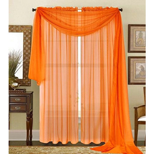 Qutain Linen Solid Viole Sheer Curtain Window Panel Drapes 55" x 84 inch - Orange