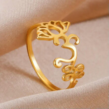 RSAMD Buddhism OM Unalome Symbol Women Ring Spiritual Lotus Flower Wedding Bands-B gold color-11