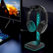 Fnyoxu RGB Gaming Headphones Stand,Headset Stand with 3.5mm AUX and 2 USB Charging Ports,Desk Gaming Headset with Rubber Base,Black