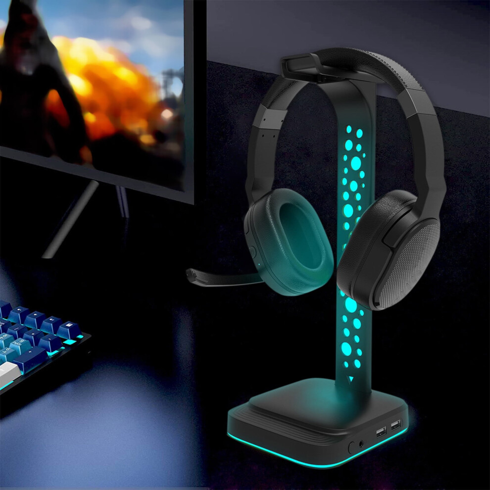 Fnyoxu Rgb Gaming Headphones Stand,Headset Stand With 3.5Mm Aux And 2 Usb Charging Ports,Desk Gaming Headset With Rubber Base, Black 9499224075801