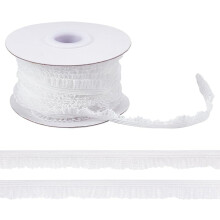 10 Yards 3/8" White Elastic Ruffle Lace Trim, Vintage Pleated Stretch Tulle Ribbon for DIY Sewing, Crafts, Costume, Home Decor