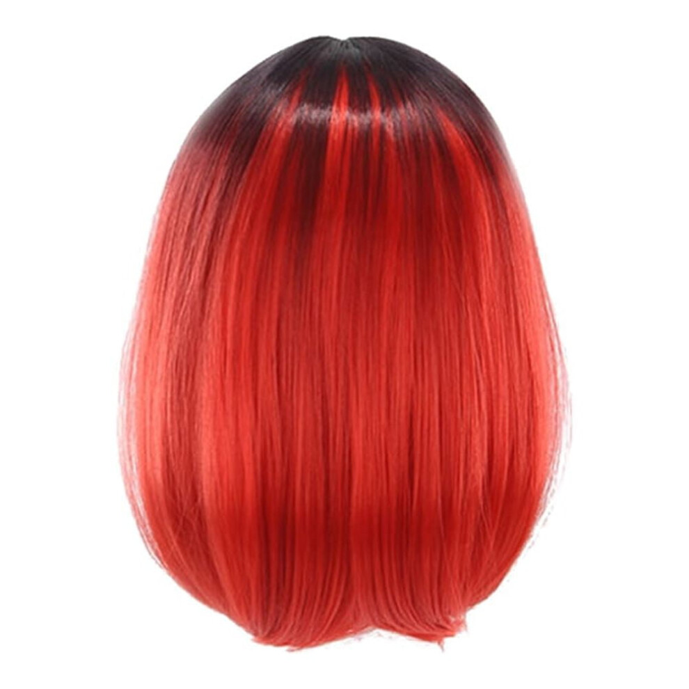 Unisex Red Mizh Womens Bob Wig Gradient Color Cosplay Synthetic Hair Wig Short Straight Wigs Lace High Temperature Bob Wig (Gradient )