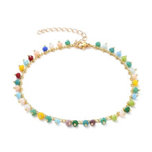 Handmade Anklet in Gold Plated AISI 304 Steel with Multicolored Glass Beads