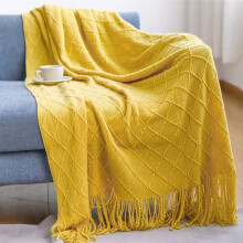Fringed knitted wool blanket bedding solid color Scottish Nordic yellow blanket fashion soft blanket sofa decorative bedspread 130*200+15CM sh